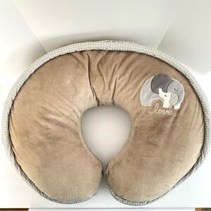 Boppy Luxe Nursing Pillow Elephant Love Cover Tan w/Gray & White Polka Dot Trim